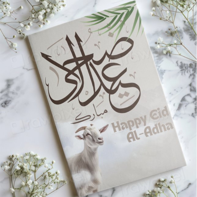 Cartes Pour Fêtes Annuelles Eid ul-Adha Moubarak 1446H Chèvre & Islamique Arab (Créateur téléchargé)