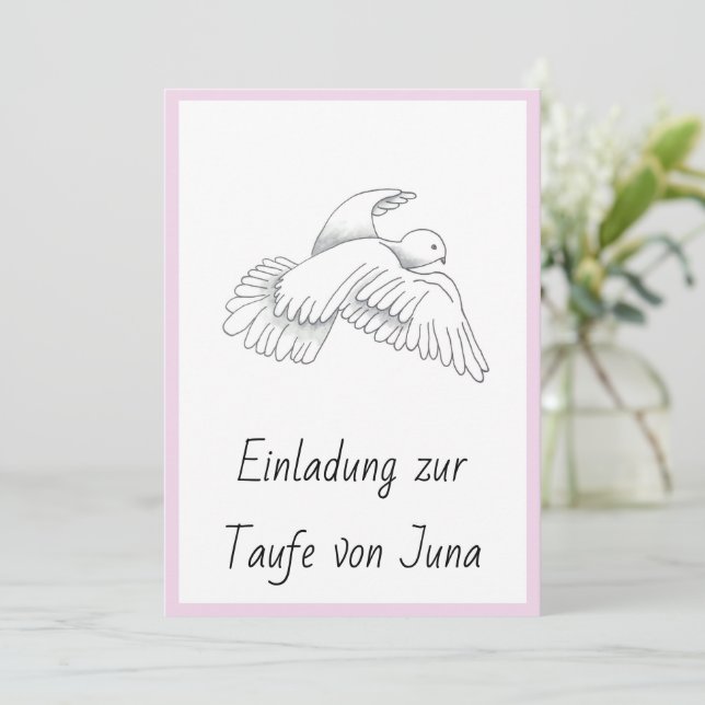 Cartes Pour Fêtes Annuelles Einladungskarte zur Taufe mit Taubenen Mädchen (Debout devant)