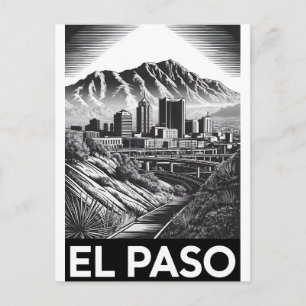 Cartes Pour Fêtes Annuelles El Paso Texas Skyline Noir et Blanc Gravure sur Bo