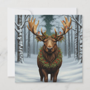 Cartes Pour Fêtes Annuelles Élan de Noël rustique forêt boisée d'hiver 