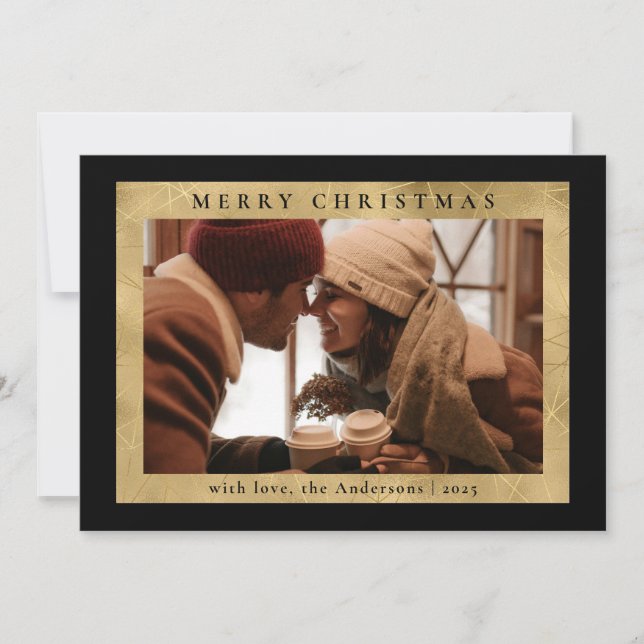Cartes Pour Fêtes Annuelles Elegan élégant Noir & Faux Or | Photo Noël (Devant)