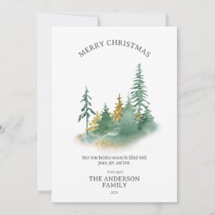 Cartes Pour Fêtes Annuelles Élégance de Noël : Arbre à pin vert et or