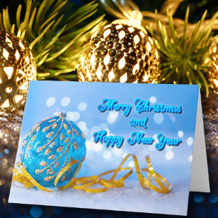 Cartes Pour Fêtes Annuelles Élégance de Noël bleu et or