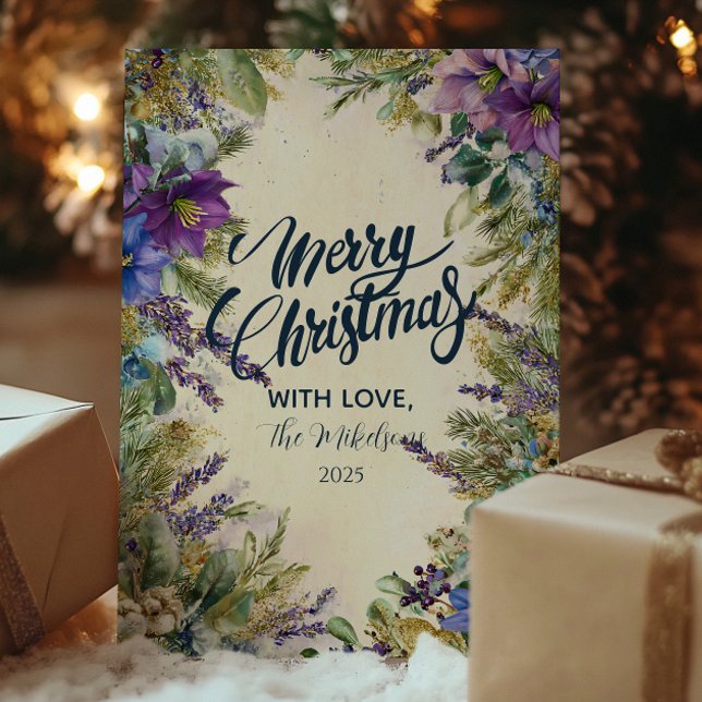Cartes Pour Fêtes Annuelles Élégance de Noël Poinsettia pourpre (Créateur téléchargé)