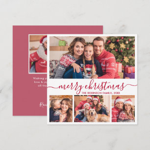 Cartes Pour Fêtes Annuelles Elégant 4 Photo Collage Rouge Script Noël