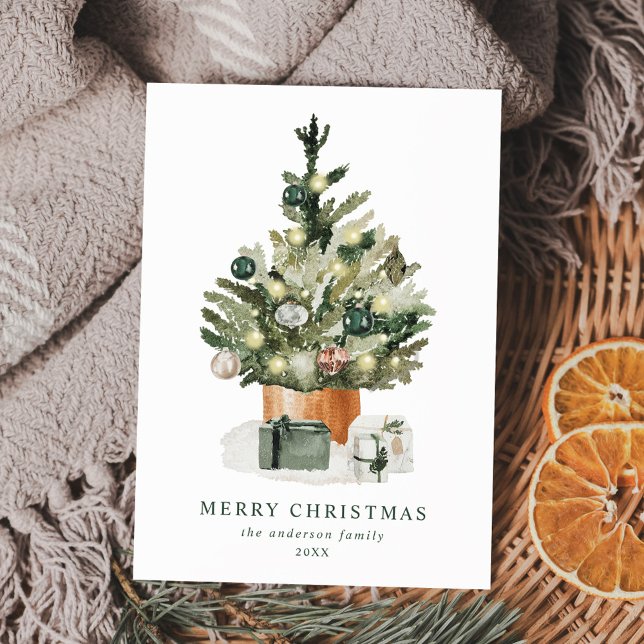 Cartes Pour Fêtes Annuelles Elégant Aquarelle Arbre de Noël non photo (Créateur téléchargé)