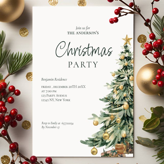 Cartes Pour Fêtes Annuelles Elégant Aquarelle Arbre QR Code Noël (Créateur téléchargé)