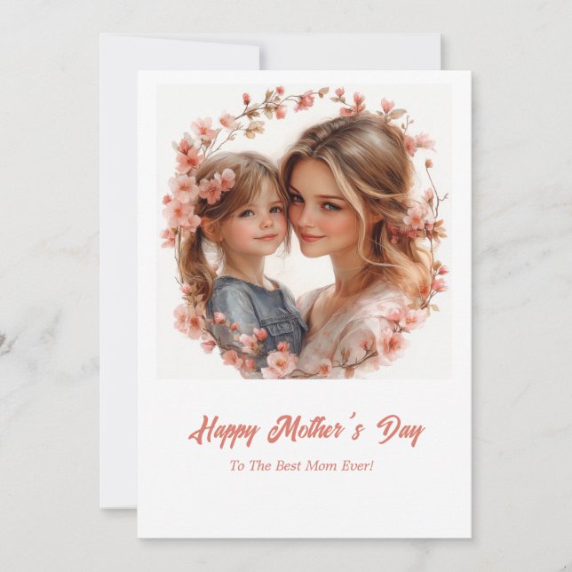 Cartes Pour Fêtes Annuelles Elégant Aquarelle douce maman et fille (Devant)