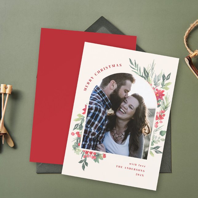 Cartes Pour Fêtes Annuelles Elégant aquarelle feuillage photo Arche Noël (Créateur téléchargé)