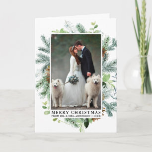 Cartes Pour Fêtes Annuelles Elégant aquarelle Pine Cadre Mariage photo Plier
