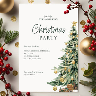 Cartes Pour Fêtes Annuelles Élégant Arbre Aquarelle Code QR Soirée de Noël