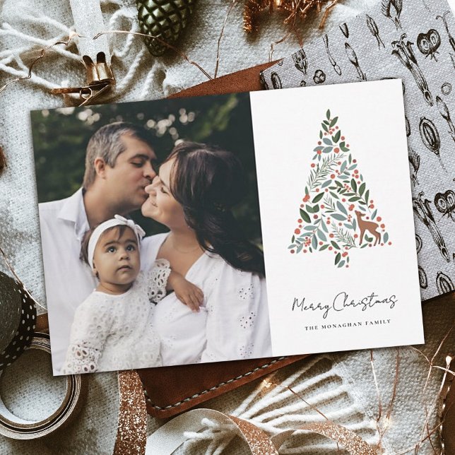 Cartes Pour Fêtes Annuelles Élégant arbre de Noël de feuillage | Blanc | Photo (Créateur téléchargé)
