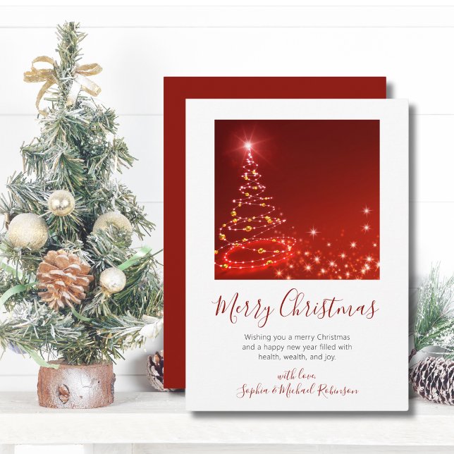 Cartes Pour Fêtes Annuelles Élégant Arbre de script rouge non photo Noël (Créateur téléchargé)