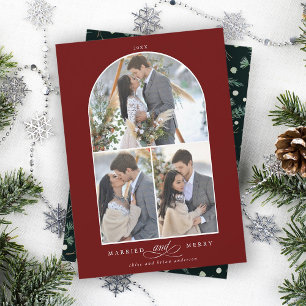 Cartes Pour Fêtes Annuelles Elégant arc marié et Joyeux 3 Photo Deep Red