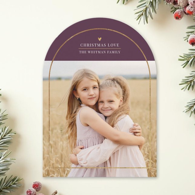 Cartes Pour Fêtes Annuelles Elégant Arc Or superposition Noël Amour Photo (Créateur téléchargé)
