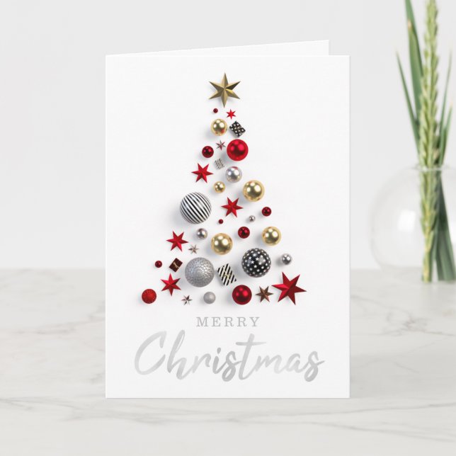 Cartes Pour Fêtes Annuelles Élégant Argent moderne Joyeux Arbre de Noël (Devant)