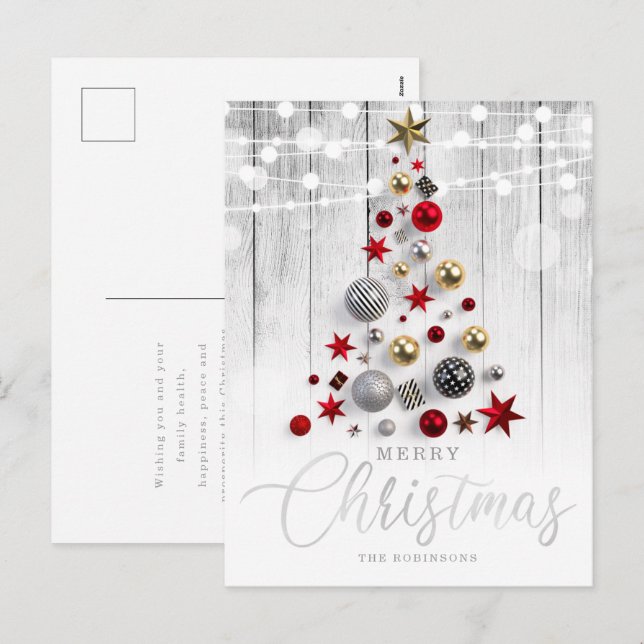 Cartes Pour Fêtes Annuelles Elégant Argent Rustique Gold Noël Arbre (Devant / Derrière)