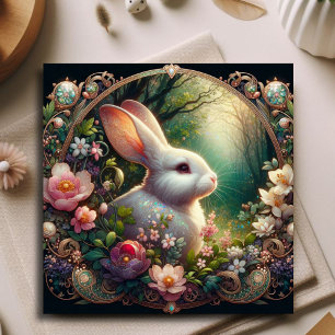 Cartes Pour Fêtes Annuelles Elégant Art Nouveau Lapin Floral Bois Pâques