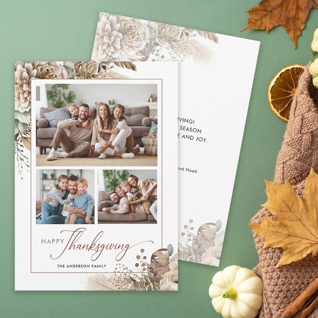Cartes Pour Fêtes Annuelles Élégant automne floral 3 Photo Thanksgiving (Créateur téléchargé)