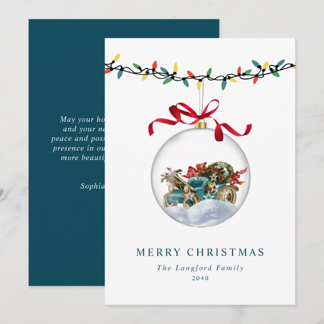 Cartes Pour Fêtes Annuelles Élégant Bauble Bow Joyeux Noël Non Photo (Devant / Derrière)