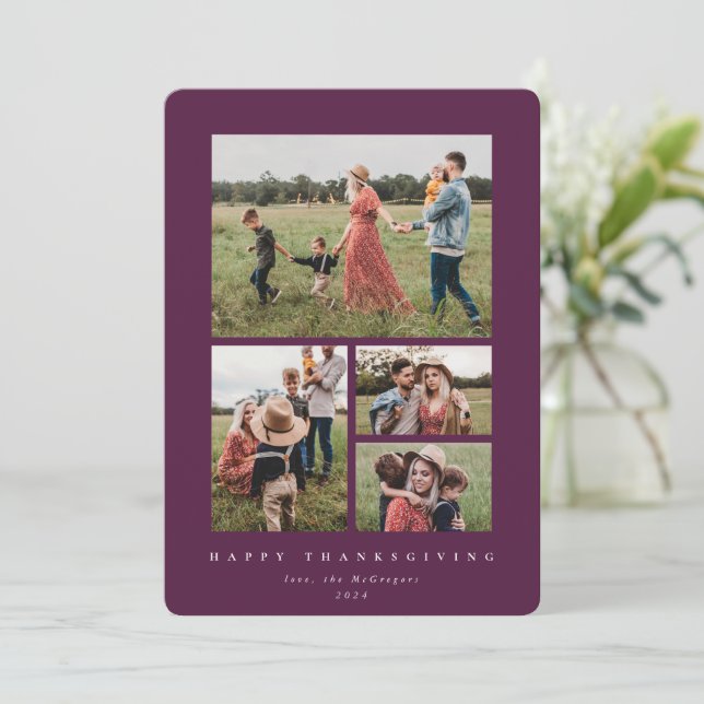 Cartes Pour Fêtes Annuelles Elégant Berry Red Frame 4 Bon thanksgiving photo (Debout devant)