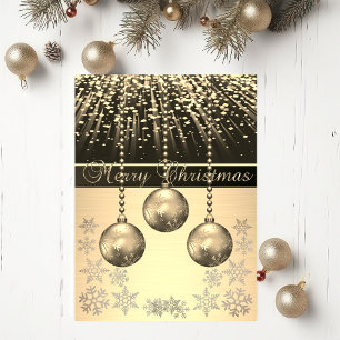 Cartes Pour Fêtes Annuelles Élégant Black, Faux Gold Balls de Noël Snowflakes