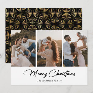 Cartes Pour Fêtes Annuelles Élégant Black Gold Script photo Joyeux Noël