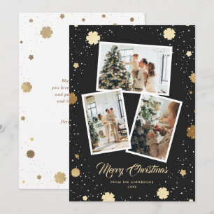 Cartes Pour Fêtes Annuelles Élégant Black Gold Snowflakes 3 Photo Noël