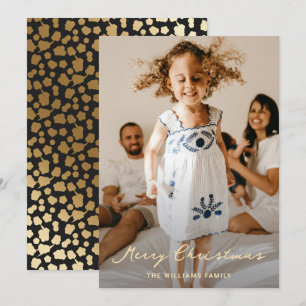 Cartes Pour Fêtes Annuelles Élégant Black Gold Stars Script Photo Noël