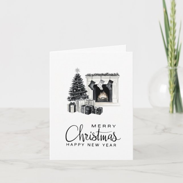 Cartes Pour Fêtes Annuelles Elegant Black Merry Christmas Greeting Card (Devant)