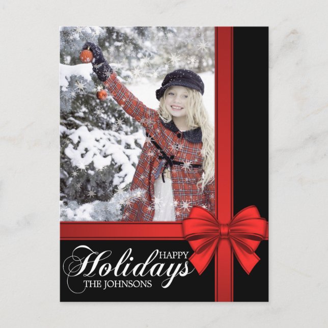 Cartes Pour Fêtes Annuelles Élégant Black Red Bow Cadeau de Noël | PHOTO (Devant)