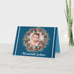 Cartes Pour Fêtes Annuelles Elégant bleu blanc Noël Photo Xmas couronne