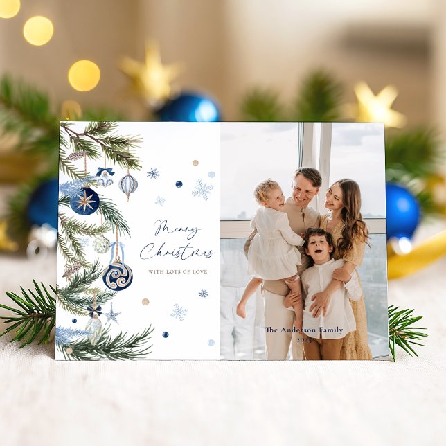 Cartes Pour Fêtes Annuelles Elégant bleu blanc ornement de Noël photo (Créateur téléchargé)