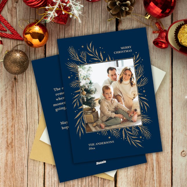 Cartes Pour Fêtes Annuelles Elégant bleu de la marine Noël personnalisé messag (Créateur téléchargé)