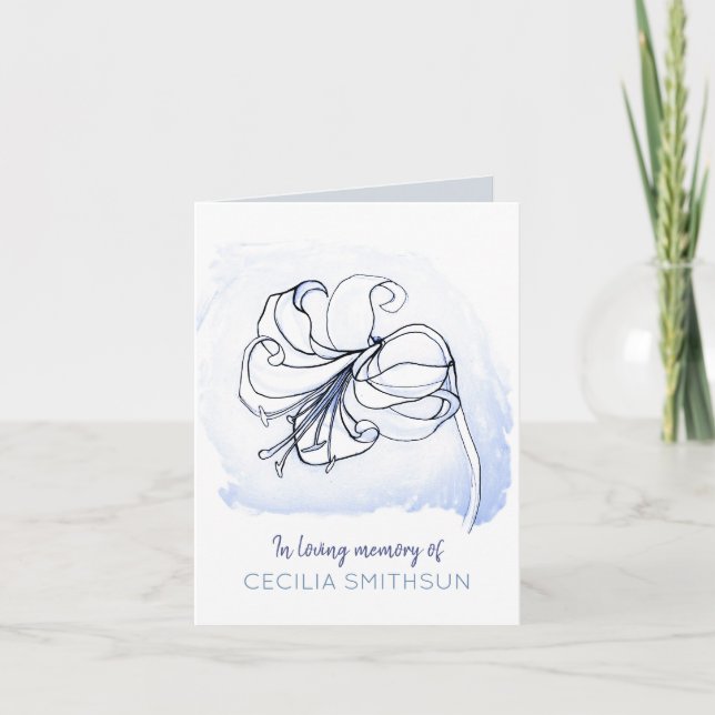 Cartes Pour Fêtes Annuelles Élégant bleu et blanc Lily Love Mémoire Sympathie (Devant)