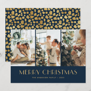 Cartes Pour Fêtes Annuelles Elégant bleu et or Etoiles à huile Photo Noël