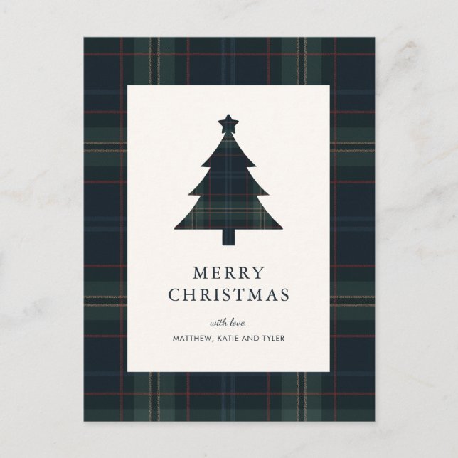 Cartes Pour Fêtes Annuelles Elégant bleu marine et vert Plaid Noël (Devant)