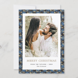 Cartes Pour Fêtes Annuelles Élégant bleu Plaid Holly Photo Joyeux Noël