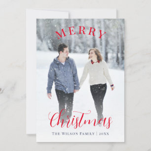 Cartes Pour Fêtes Annuelles Élégant bleu rouge photo Joyeux Noël