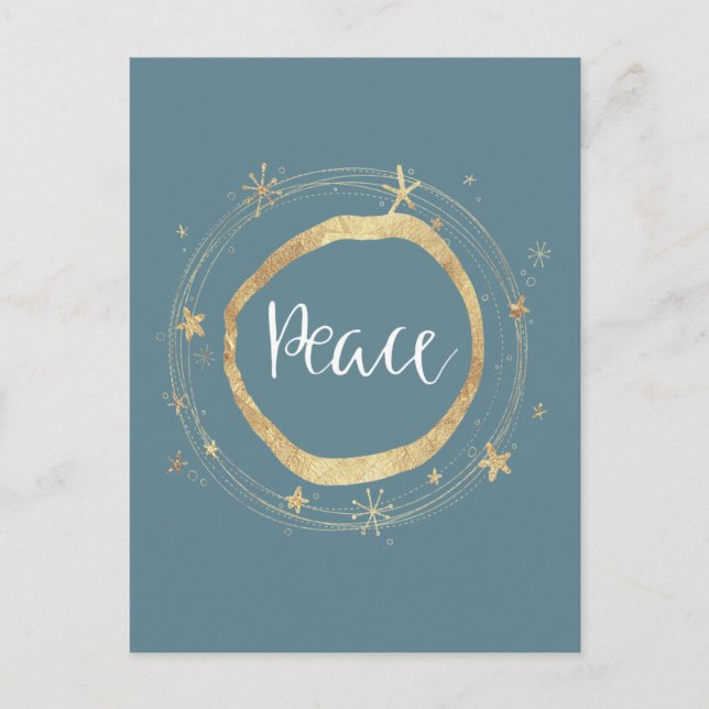 Cartes Pour Fêtes Annuelles Elégant Blue Gold Star moderne Peace (Devant)