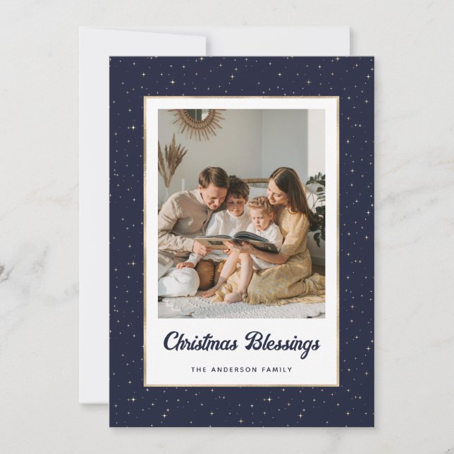 Cartes Pour Fêtes Annuelles Elegant Blue Gold Starry Photo (Devant)