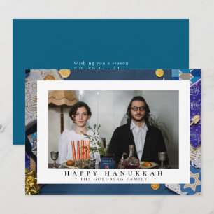 Cartes Pour Fêtes Annuelles Elegant Blue Joyeux Hanukkah Famille 1 Photo