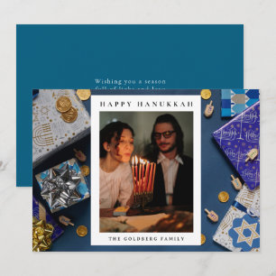Cartes Pour Fêtes Annuelles Elegant Blue Joyeux Hanukkah Famille 1 Photo