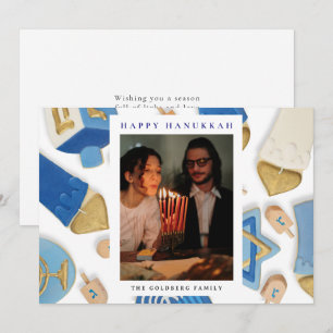 Cartes Pour Fêtes Annuelles Elegant Blue Joyeux Hanukkah Famille 1 Photo