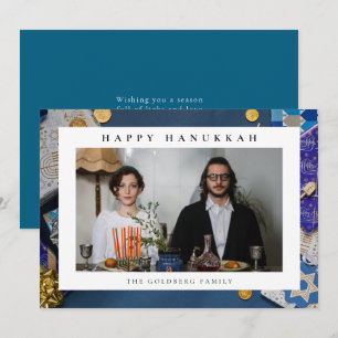 Cartes Pour Fêtes Annuelles Elegant Blue Joyeux Hanukkah Famille 1 Photo