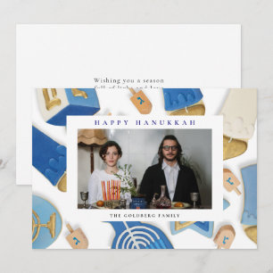 Cartes Pour Fêtes Annuelles Elegant Blue Joyeux Hanukkah Famille 1 Photo