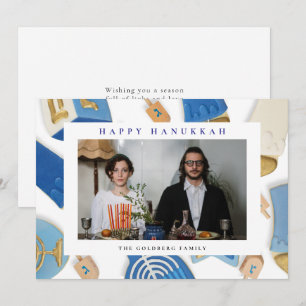 Cartes Pour Fêtes Annuelles Elegant Blue Joyeux Hanukkah Famille 1 Photo