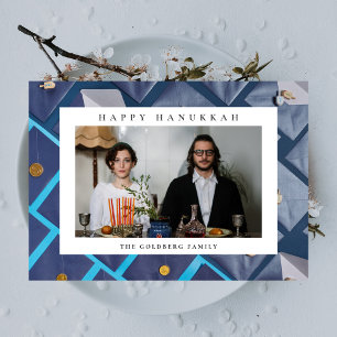 Cartes Pour Fêtes Annuelles Elegant Blue Joyeux Hanukkah Famille 1 Photo