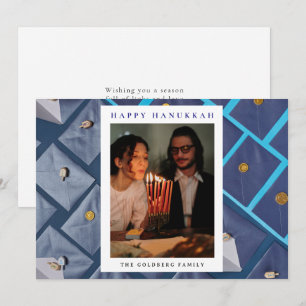 Cartes Pour Fêtes Annuelles Elegant Blue Joyeux Hanukkah Famille 1 Photo