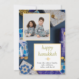 Cartes Pour Fêtes Annuelles Elegant Blue Joyeux Hanukkah Famille 1 Photo